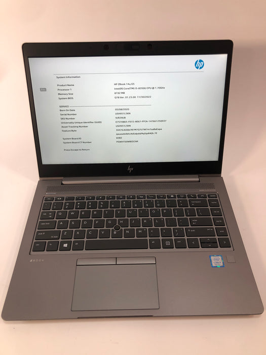 HP ZBook 14U G5 14" Intel Core i5-8350U 256GB SSD 8GB RAM Win 11 Pro