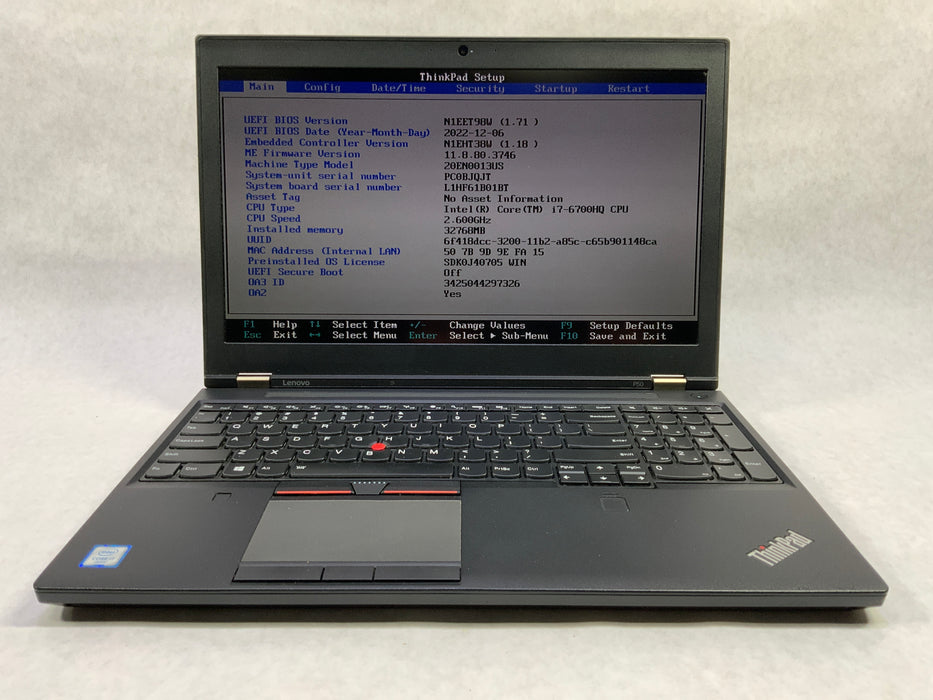 Lenovo ThinkPad P50 15.6" Intel Core i7-6700HQ 512GB SSD 32GB RAM Win 10 Pro M1000M