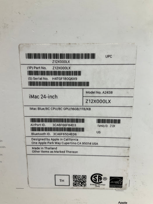 NOB 2021 Apple iMac AIO 23.5" M1 (8 Core/8 Core) 1TB 16GB Tahoe