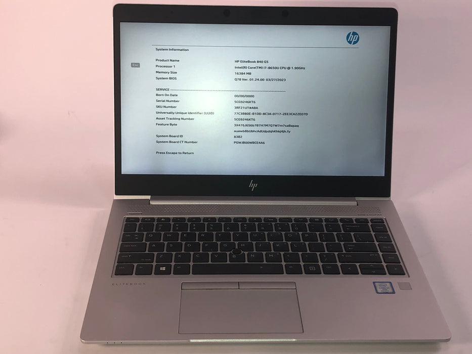 HP EliteBook 840 G5 14" Intel Core i7-8650U 256GB SSD 16GB RAM B Win 11 Pro