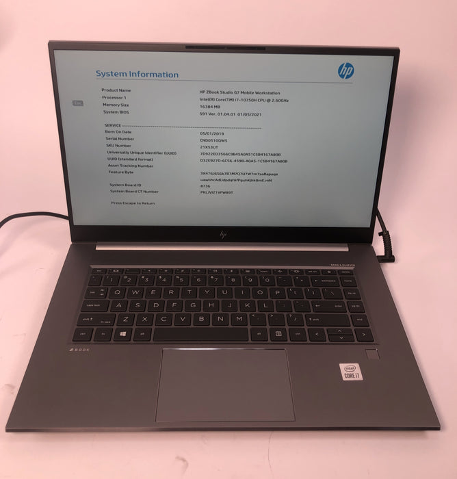 HP ZBook Studio G7 Mobile Workstation 15.6" Intel Core i7-10750H 256GB SSD 16GB RAM A Win 11 Pro