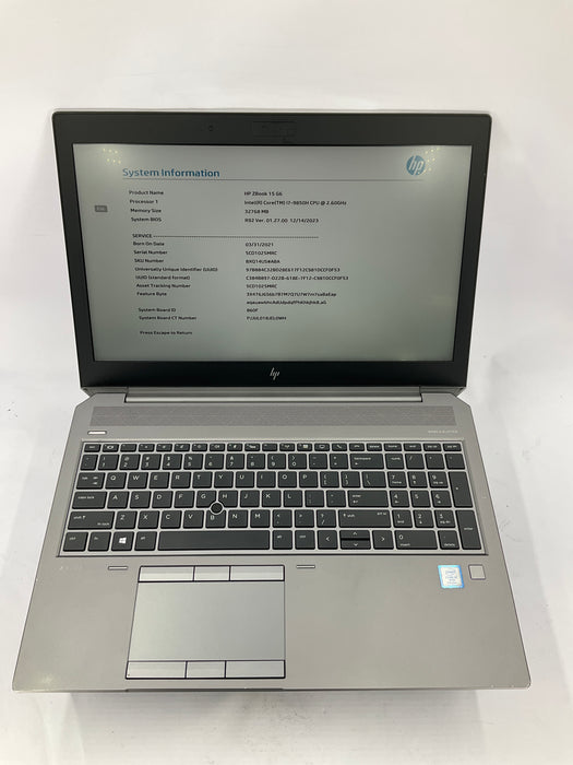 HP ZBook 15 G6 15.6" Core i7-9850H 512GB 32GB B Win 11 Pro T1000 *READ*
