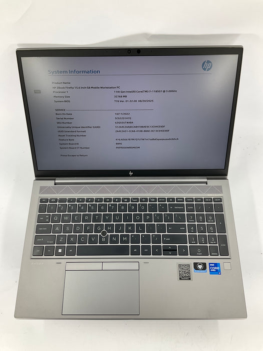 HP Zbook Firefly G8 15.6" Core i7-1185G7 512GB 32GB B Win 11 Pro T500