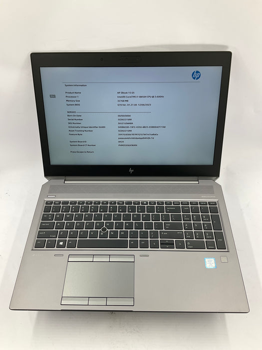 HP ZBook 15 G5 15.6" Core i7-8850H 256GB 32GB Win 11 Pro P1000