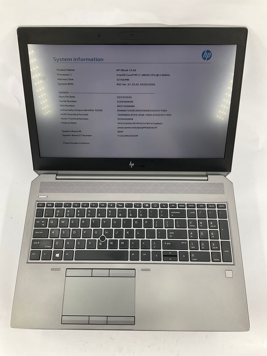 HP ZBook 15 G6 15.6" Core i7-9850H 250GB 32GB Win 11 Pro T1000