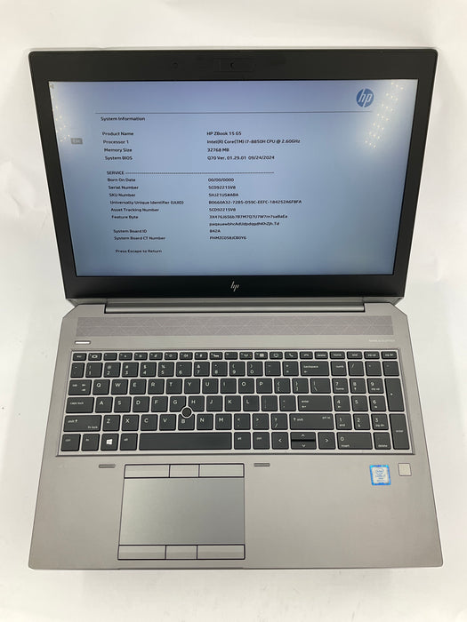 HP ZBook 15 G5 15.6" Core i7-8850H 250GB 32GB Win 11 Pro P1000