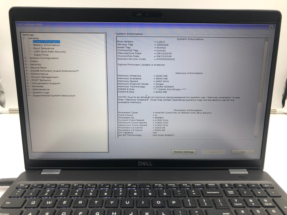 Dell Latitude 5501 15.6" Intel Core i5-9400H 256GB SSD 8GB RAM Win 11 Pro