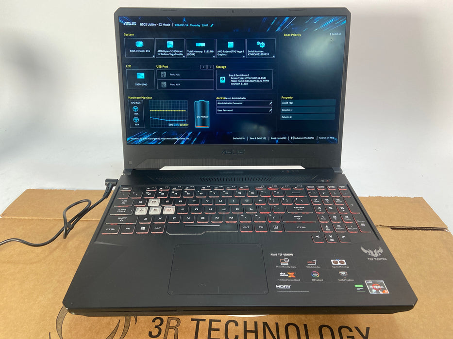 Asus TUF Gaming FX505DT 15.6" AMD Ryzen 5 3550H 512GB SSD 8GB RAM Win 11 Pro GTX 1650