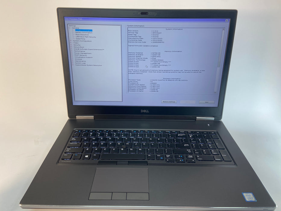 Dell Precision 7740 17.3" UHD Intel Core i9-9980HK 256GB SSD 32GB RAM Win 11 Pro WX7130