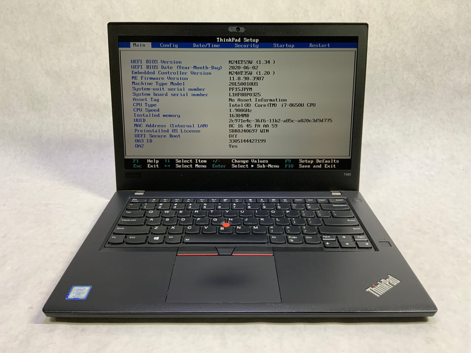 Lenovo ThinkPad T480 14" Intel Core i7-8650U 512GB SSD 16GB RAM Win 10 Pro