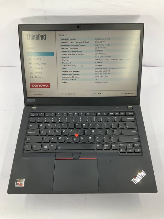 Lenovo ThinkPad T14 Gen 1 14" AMD Ryzen 7 Pro 4750U 512GB 16GB B Win 11 Pro