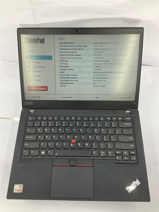 Lenovo ThinkPad T14 Gen 1 14" AMD Ryzen 7 Pro 4750U 512GB 16GB B Win 11 Pro