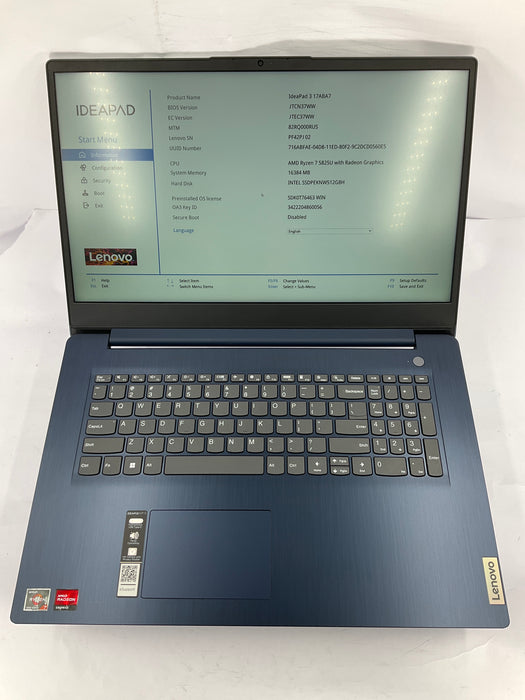 Lenovo IdeaPad 3 17ABA7 18" AMD Ryzen 7 5825U 512GB 16GB B Win 11 Pro