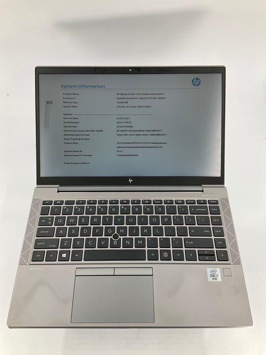 HP Firefly G7 Mobile Workstation 14" Core i7-10610U 256GB 16GB Win 11 Pro *READ*