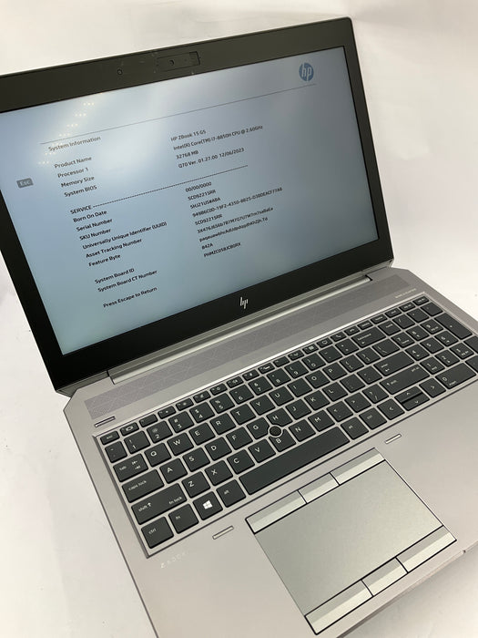 HP ZBook 15 G5 15.6" Core i7-8850H 256GB 32GB Win 11 Pro P1000