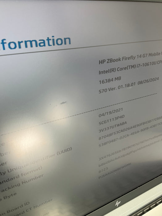 HP Zbook Firefly 14 G7 14" Touch Core i7-10610U 512GB 16GB B Win 11 Pro