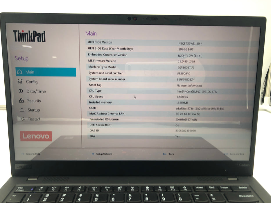 Lenovo ThinkPad X1 Carbon (7th Gen) 20R1 14" Intel Core i7-10510U 512GB SSD 16GB RAM Win 11 Pro