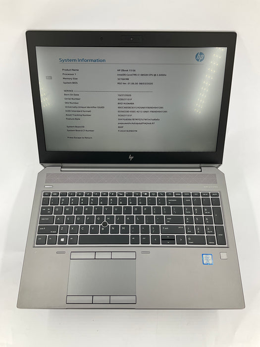 HP ZBook 15 G6 15.6" Core i7-9850H 256GB 32GB A Win 11 Pro Quadro T1000