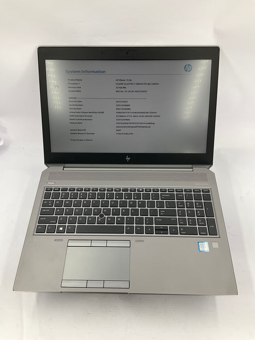 HP ZBook 15 G6 15.6" Core i7-9850H 256GB 32GB B Win 11 Pro T1000