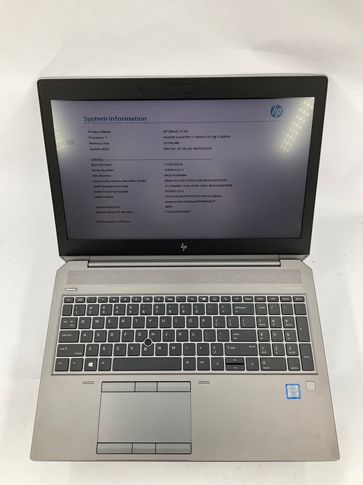 HP Zbook 15 G6 15.6" Core i7-9850H 512GB 32GB B Win 11 Pro T1000