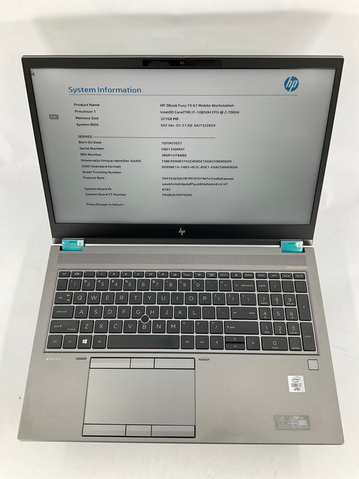 HP Zbook Fury G7 15.6" Core i7-10850H 512GB 32GB B Win 11 Pro T1000