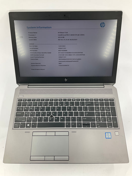 HP ZBook 15 G6 15.6" Core i7-9850H 256GB 32GB B Win 11 Pro T1000