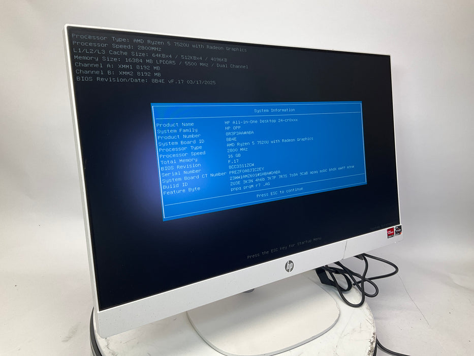 HP AIO Desktop 24-cr0xxx 24" Touch AMD Ryzen 5 7520U 1TB 16GB B Win 11 Pro