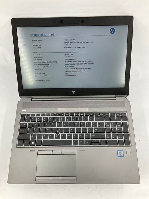 HP ZBook 15 G6 15.6" Core i7-9750H 250GB 16GB B Win 11 Pro T2000 *READ*