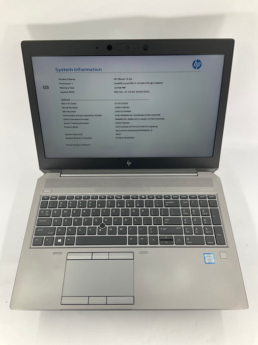HP ZBook 15 G6 15.6" Core i7-9750H 512GB 32GB B Win 11 Pro T2000