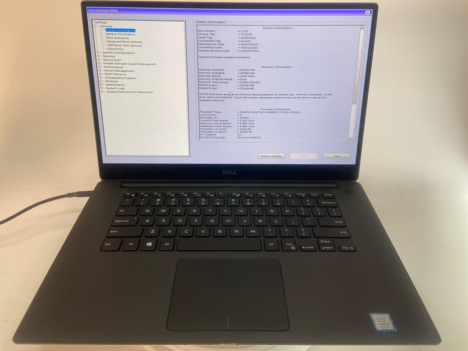 Dell Precision 5540 15.6" UHD Intel Core i9-9980H 512GB SSD 64GB RAM Win 11 Pro T2000