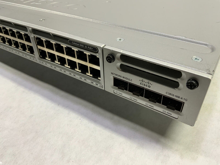Cisco WS-C3850-24PW-S 24-port PoE+ Catalyst Network Switch w/ C3850-NM-4-1G Mod
