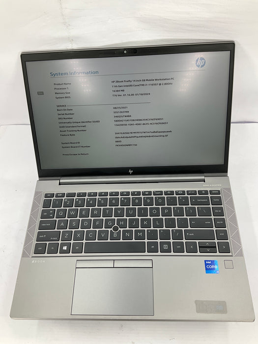 HP Zbook Firefly G8 14" Touch Core i7-1165G7 240GB 16GB B Win 11 Pro T500