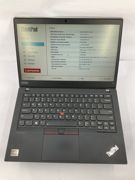 Lenovo ThinkPad T14 Gen 1 14" AMD Ryzen 7 Pro 4750U 512GB 16GB B Win 11 Pro