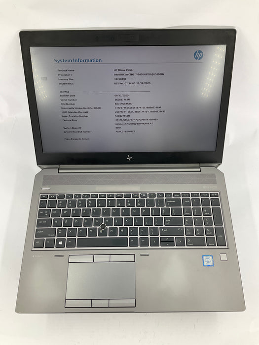 HP ZBook 15 G6 15.6" Core i7-9850H 256GB 32GB B Win 11 Pro T1000
