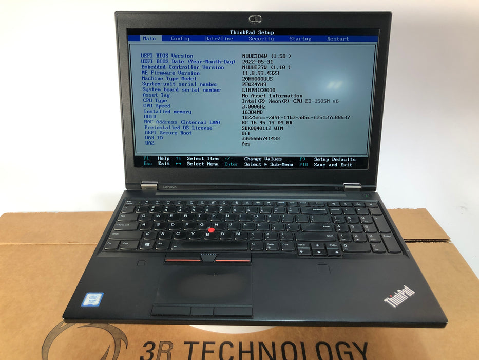 Lenovo ThinkPad P51 Type 20HH 15.6" Intel Xeon E3-1505M v6 256GB SSD 16GB RAM Win 11 Pro