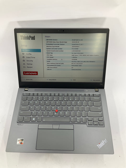 Lenovo ThinkPad T14s Gen 2 14" Touchscreen AMD Ryzen7 Pro 5850U 512GB 16GB A Win 11 Pro