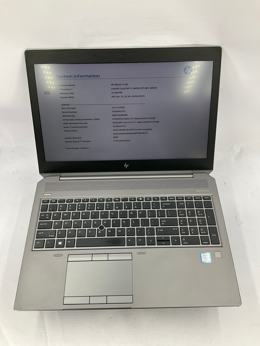 HP ZBook 15 G6 15.6" Core i7-9850H 256GB 32GB B Win 11 Pro T1000