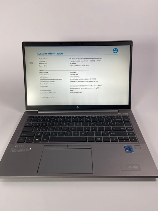 HP Zbook Firefly G8 Mobile Workstation 14" Intel Core i5-1135G7 512GB SSD 16GB RAM Win 11 Pro