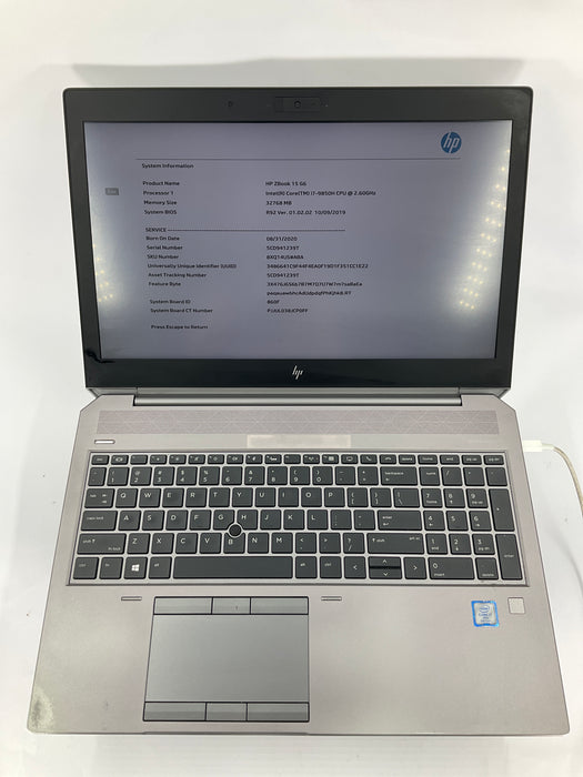 HP ZBook 15 G6 15.6" Core i7-9850H 256GB 32GB B Win 11 Pro T1000