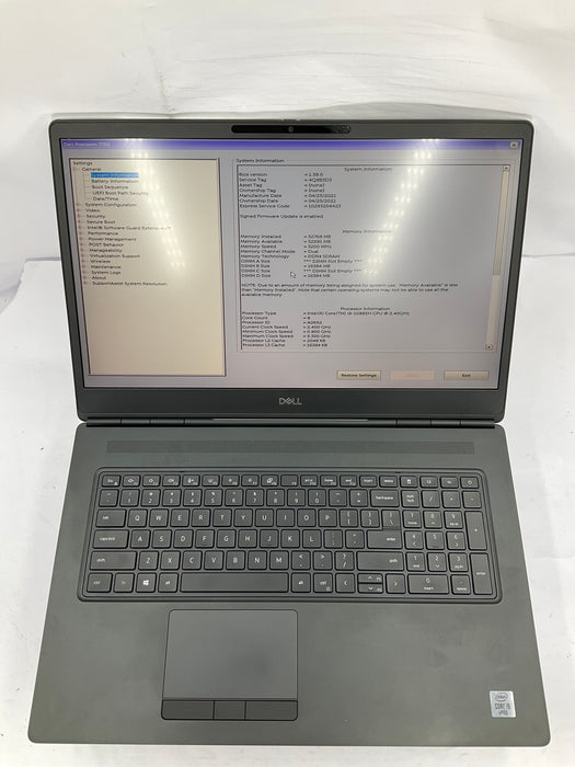 Dell Precision 7750 18" Core i9-10885H 1TB 32GB Win 11 Pro RTX 4000
