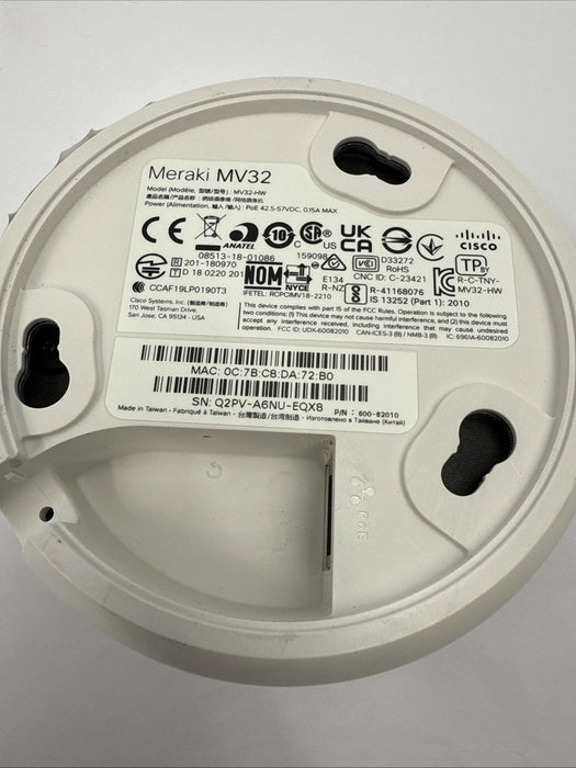 Cisco Meraki MV32-HW (360/fisheye) Indoor Camera, Unclaimed
