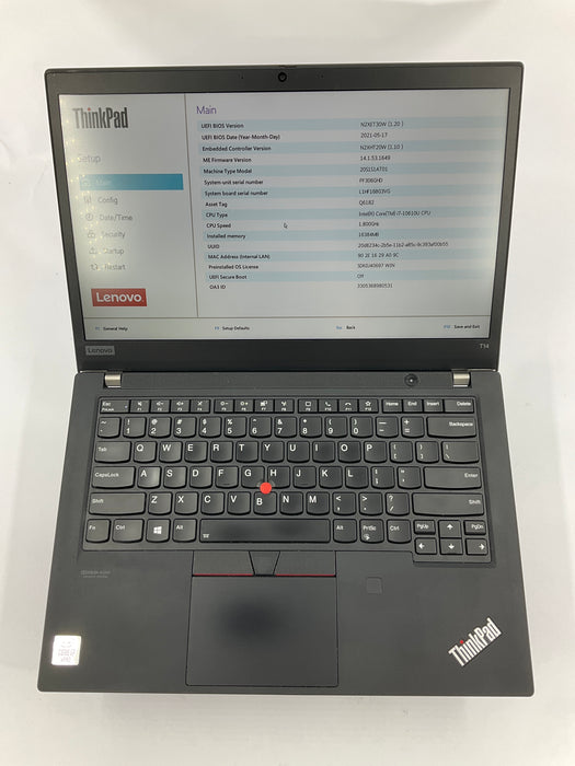 Lenovo ThinkPad T14 Gen 1 14" Core i7-10610U 512GB 16GB B Win 11 Pro MX330