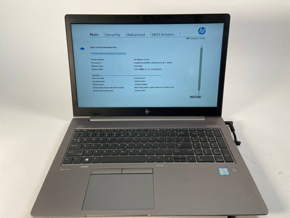 HP ZBook 15U G5 15.6" Intel Core i5-8350U 256GB SSD 8GB RAM B Win 11 Pro Radeon PRO WX 3100