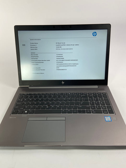 HP ZBook 15U G6 15.6" Intel Core i7-8565U 256GB SSD 16GB RAM B Win 11 Pro WX 3200