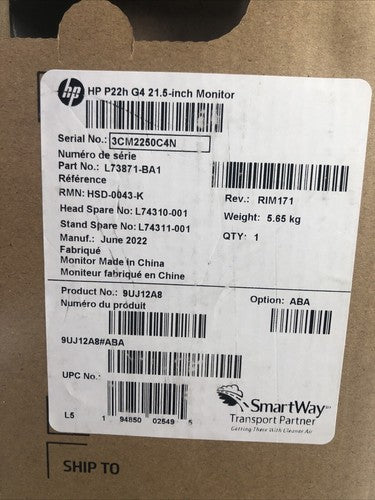 HP P22h G4 21.5" IPS Full HD LCD Monitor - NEW OPEN BOX