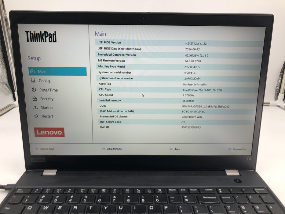 Lenovo ThinkPad T15 Gen 1 15.6" Intel Core i5-10310U 256GB SSD 16GB RAM Win 11 Pro