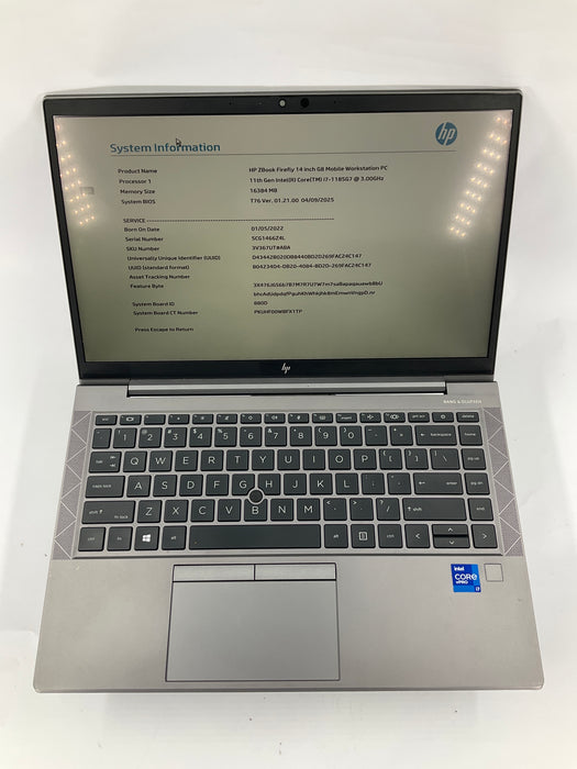HP ZBook Firefly G8 14" Touch Core i7-1185G7 256GB 16GB B Win 11 Pro