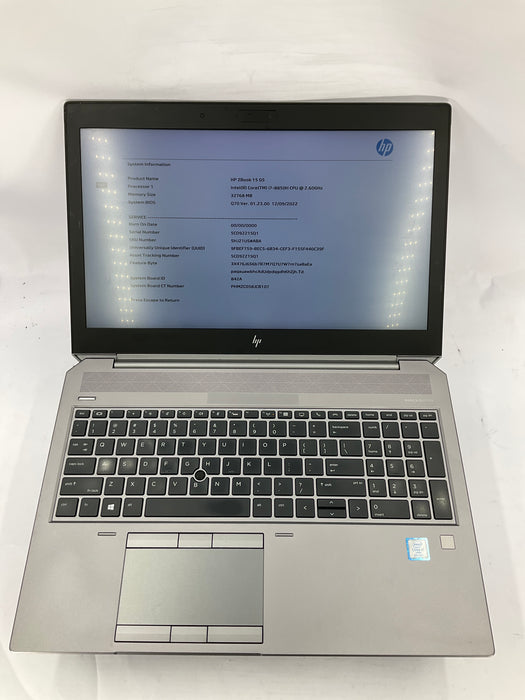 HP ZBook 15 G5 15.6" Core i7-8850H 256GB 32GB Win 11 Pro P1000