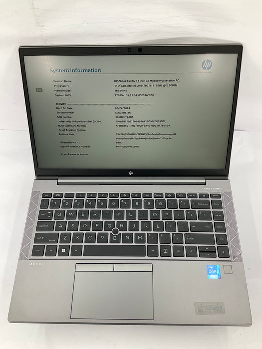HP Zbook Firefly G8 14" Core i7-1165G7 256GB 16GB A Win 11 Pro T500