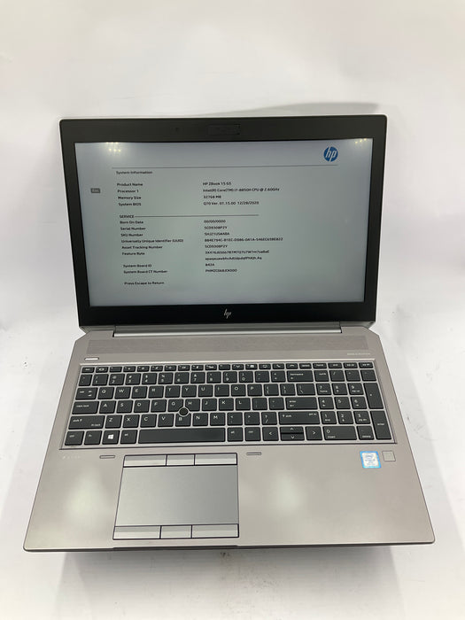 HP Zbook 15 G5 15.6" Core i7-8850H 512GB 32GB B Win 11 Pro P1000
